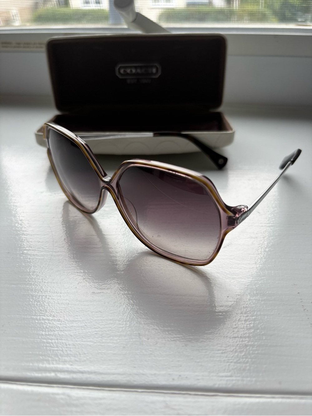 Coach Women's Black Tortoise Hexagonal Sunglasses